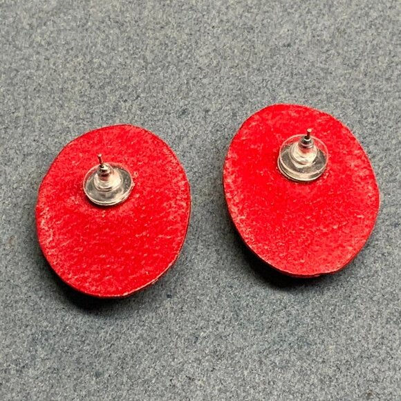 Handmade Worry Doll Earrings Pierced Red Oval Thread Paper Fabric Retro Vintage - Picture 6 of 7